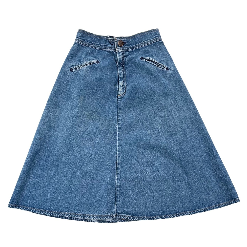 70s Vintage Kids Levi Strauss Co Denim A Line Midi Skirt Jeans Size 9